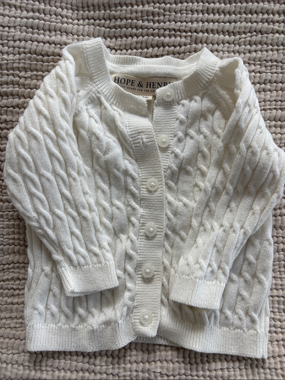Hope & Henry Cream Cable Knit Button Cardigan